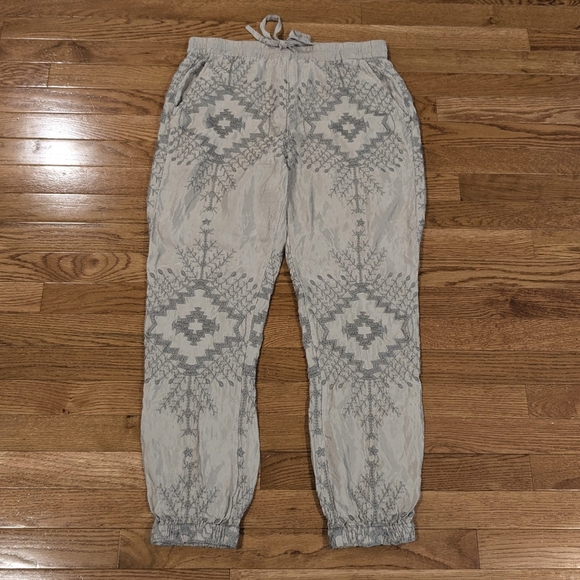 Johnny Was Pants - Johnny Was Gray Embroidered Jogger Pants Cupra Rayon Small